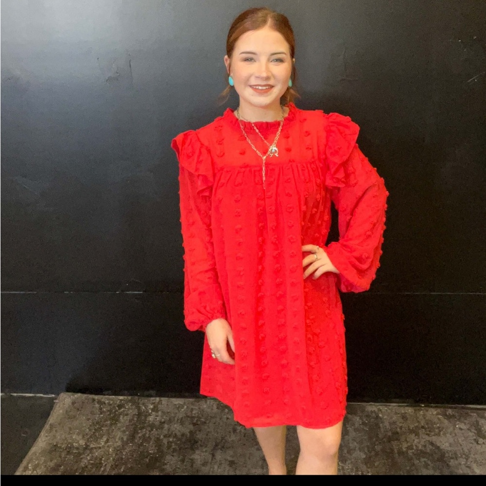 Red Swiss dot long sleeve